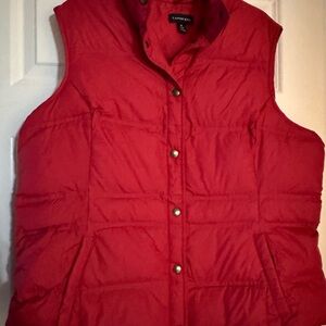 Lands End Women’s Down Puffer Vest Size XL 18-20 Red Nylon Insulated Button Up